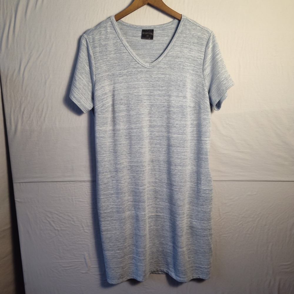 32 Cool Womens XL Blue Heathered Space Dye V-Neck Pocket T-Shirt Dress
